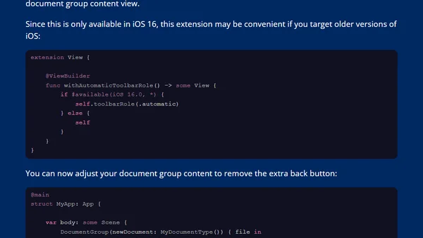 Removing extra back button in DocumentGroup navigation bar