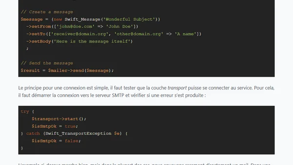 Tester une connexion SMTP avec SwiftMailer