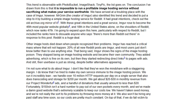 On the profitability of image hosting websites