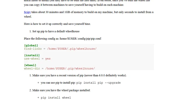 How to configure pip for fast installs of C code libraries