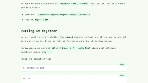 Setting up pre-commit hook for iOS