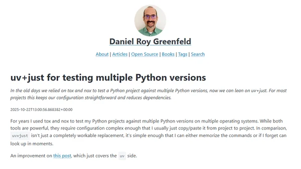 uv+just for testing multiple Python versions
