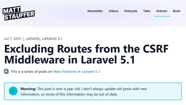 Excluding Routes from the CSRF Middleware in Laravel 5.1
