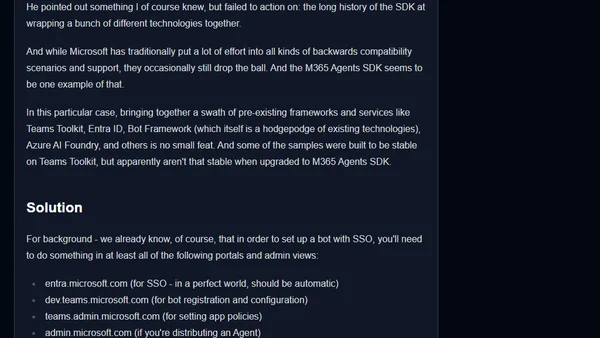 M365 Agents SDK SSO broken - how to fix it?