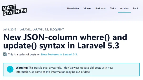 New JSON-column where() and update() syntax in Laravel 5.3