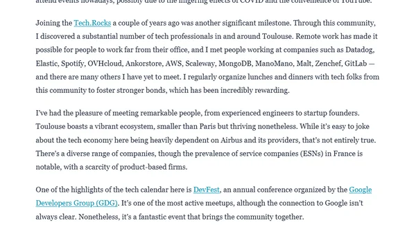 Discovering the Tech Community in Toulouse: A Three-Year Journey