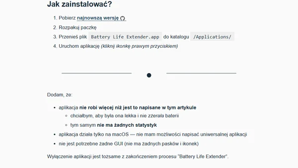 Jak zarządzać baterią w MacBooku? Battery Life Extender