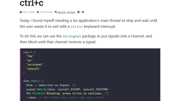 Golang block until interrupt with ctrl+c