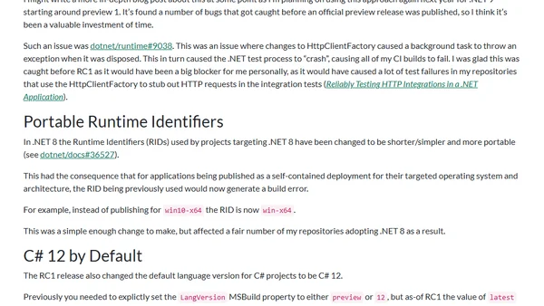 Upgrading to .NET 8: Part 5 - Preview 7 and Release Candidates 1 and 2