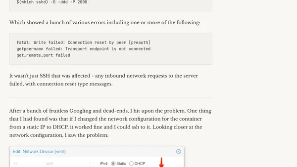 Proxmox 4 Containers - ssh - ssh_exchange_identification: read: Connection reset by peer