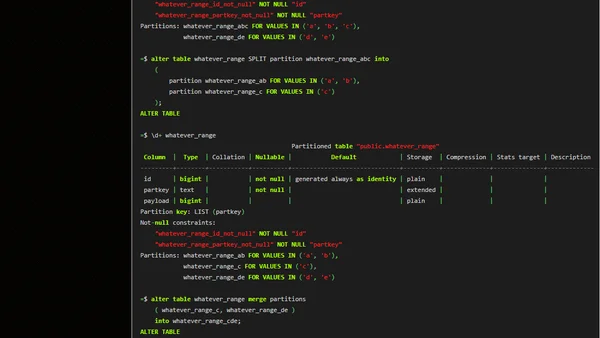 Waiting for PostgreSQL 19 – Implement ALTER TABLE … MERGE/SPLIT PARTITIONS … command