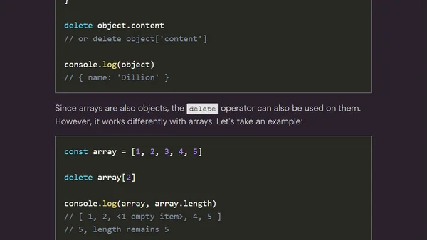 Removing items from an array with the delete operator is not the right way