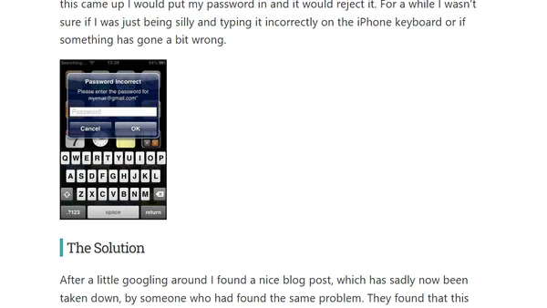 Incorrect Gmail password when using exchange on iPhone