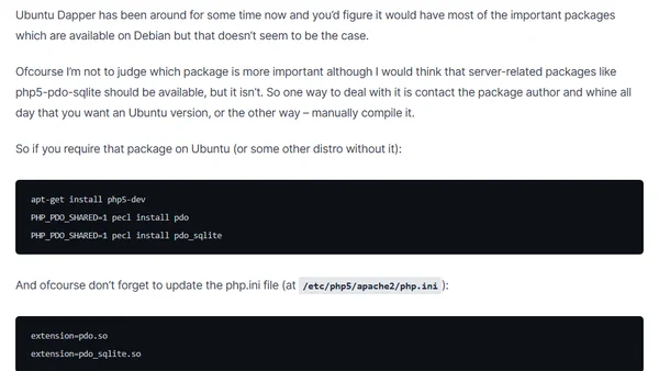 Missing php5-pdo-sqlite on Ubuntu Dapper