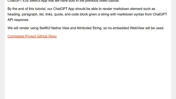 Video Tutorial - Add Markdown & Code Syntax Highlighting to ChatGPT iOS SwiftUI App