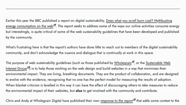 Wholegrain Digital’s Response to the BBC’s Web Sustainability Report