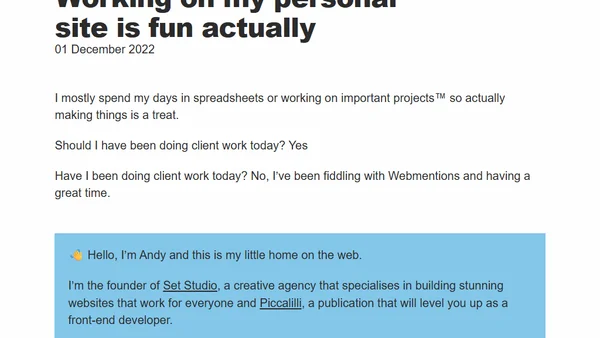 Working on my personal site is fun actually