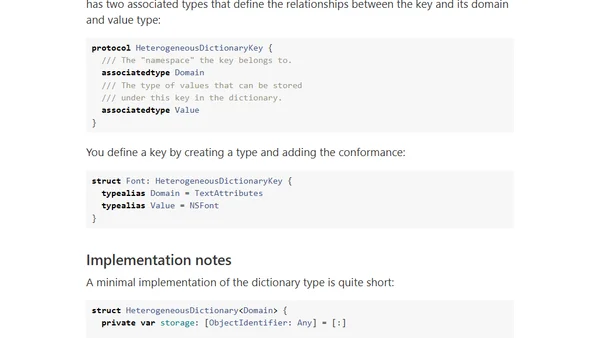 A heterogeneous dictionary with strong types in Swift