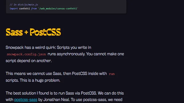 Snowpack + Eleventy + Sass + PostCSS