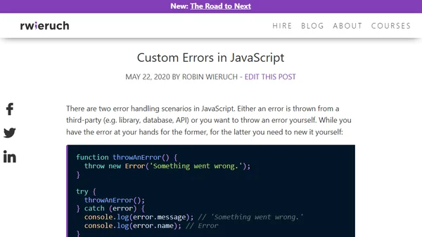 Custom Errors in JavaScript