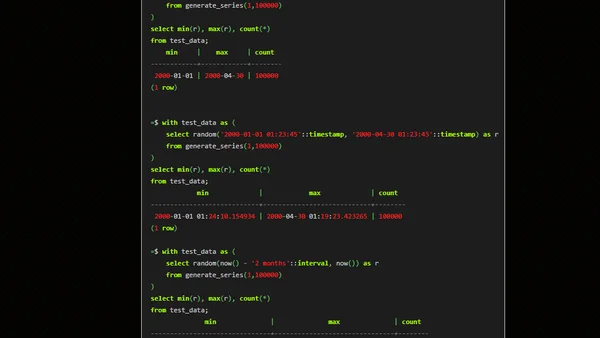 Waiting for PostgreSQL 19 – Add date and timestamp variants of random(min, max).