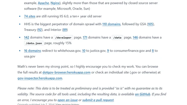 Analysis of Federal Executive .govs (Part Deux)