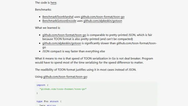 Benchmarking JSON vs TOON in Go