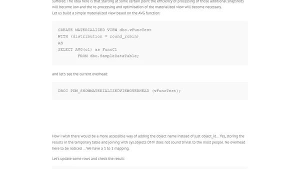 Azure SQL DW Materialized Views (part 1)