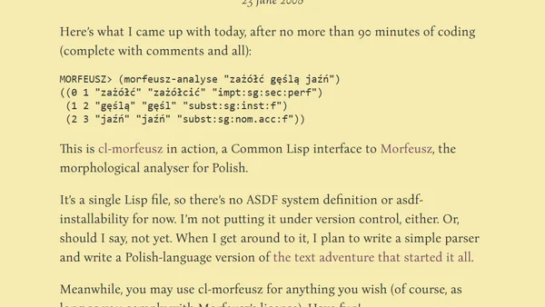 cl-morfeusz: A ninety minutes’ hack