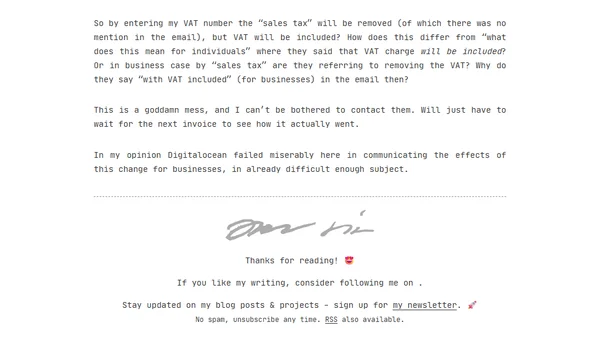 Poor tax communication from Digitalocean