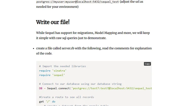 Ruby Sinatra with Postgres using Sequel