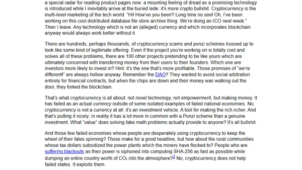 Cryptocurrency is an abject disaster