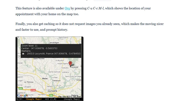 Google Maps for Emacs: moving, caching and home