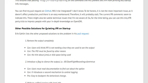 Silencing JFR’s Startup Message