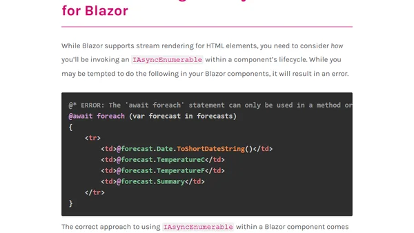 How to use IAsyncEnumerable with Blazor Stream Rendering
