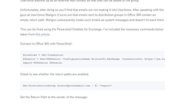 Using an Office 365 distribution group to send emails to UserVoice