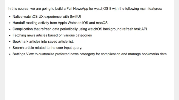Video Tutorial - Building watchOS News App with SwiftUI 3 & News API
