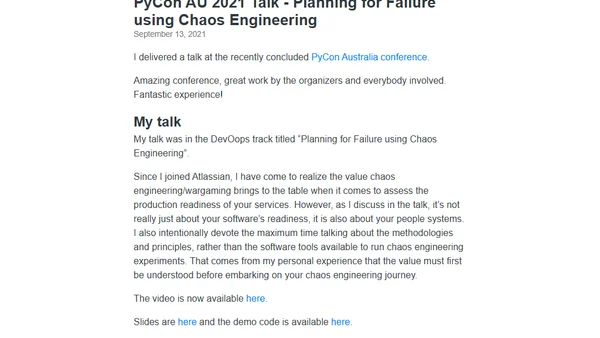 PyCon AU 2021 Talk - Planning for Failure using Chaos Engineering