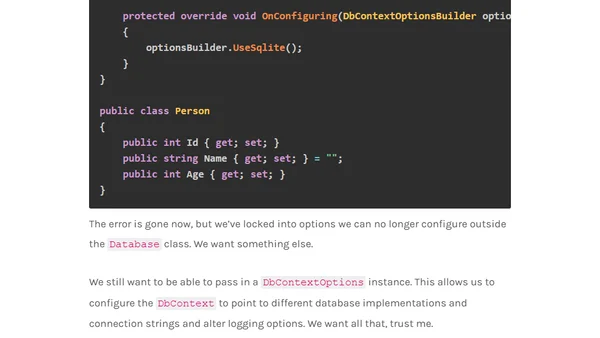 Fix Unable To Resolve DbContextOptions For EF Core