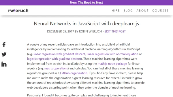 Neural Networks in JavaScript with deeplearn.js
