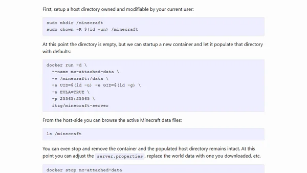 Run a Minecraft server container with attached host directory