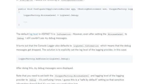 How to log debug messages in ASP.NET Core (ASP.NET 5)