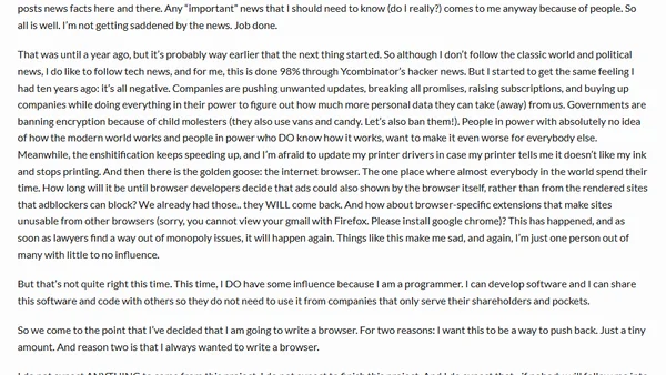 I'm fed up with it, so I'm writing a browser