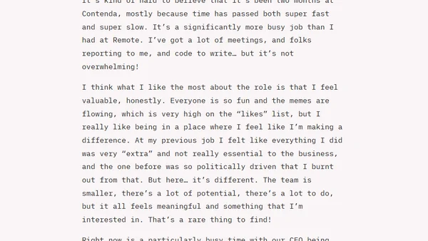 Two(ish) months at Contenda