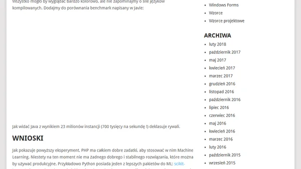 Wydajność PHP i Machine Learning