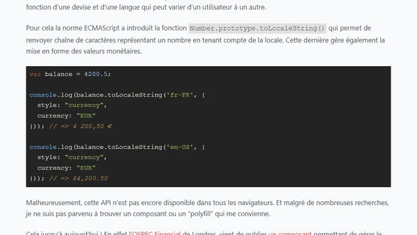 Formatter des valeurs monétaires en Javascript