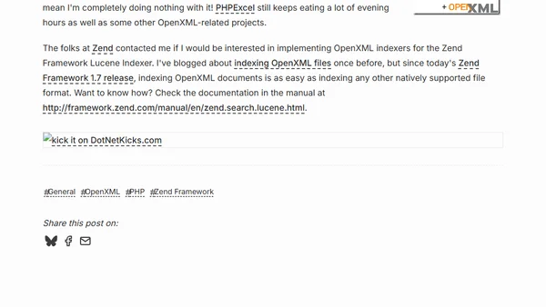 OpenXML support in Zend Framework 1.7 Lucene indexer