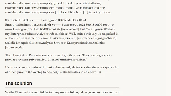 Resolved: sawserver : Error loading security privilege /system/privs/catalog/ChangePermissionsPrivilege