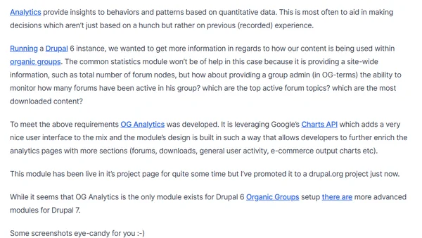 OG Analytics – an answer for a D6 organic groups environment