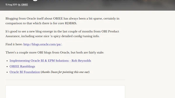 New blog from Oracle - OBI Product Assurance